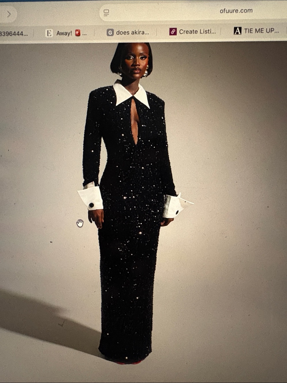 OFUURE Black Sequin Maxi Dress with White Collar and Cuffs